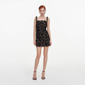 Black Lace Beaded Trim Mini Dress