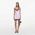 Pink Satin Contrast Lace Mini Dress