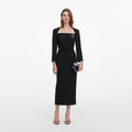 Black Tailored Brooch Midi Dress
