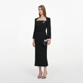 Black Tailored Brooch Midi Dress