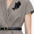 Brown Twill Brooch Midi Dress