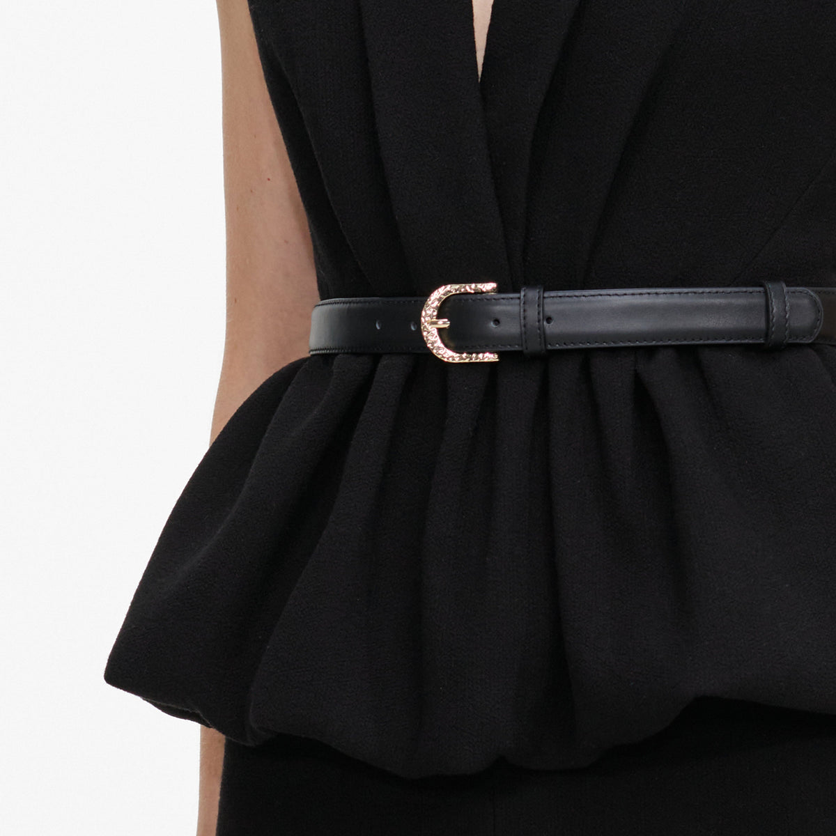Black Crepe Peplum Midi Dress