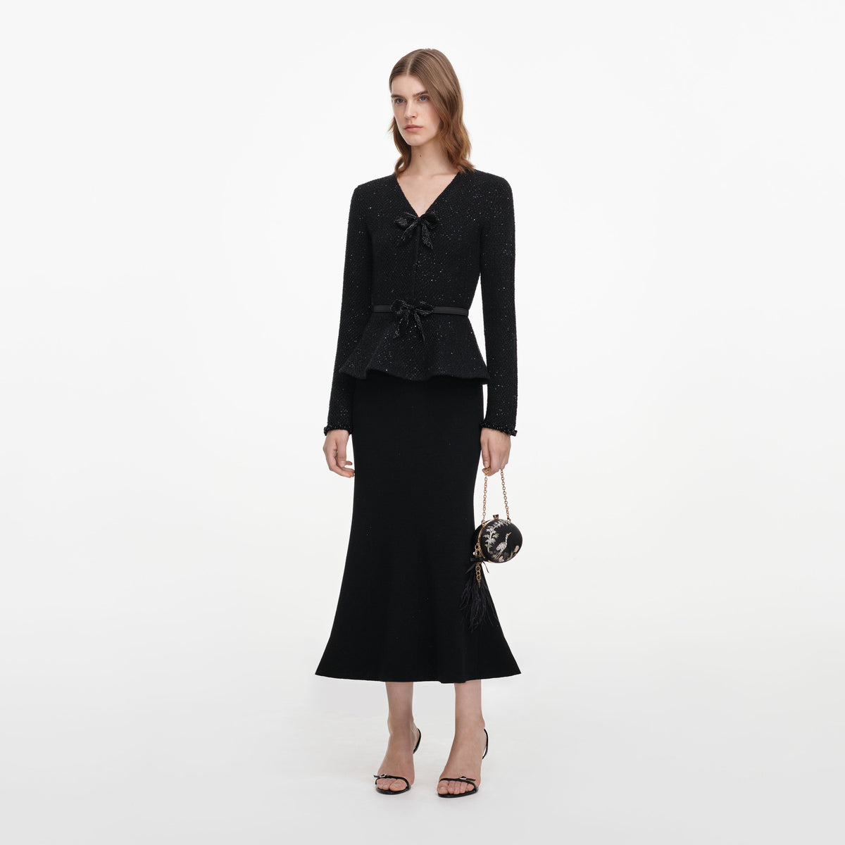 Black Sequin Knit Midi Dress