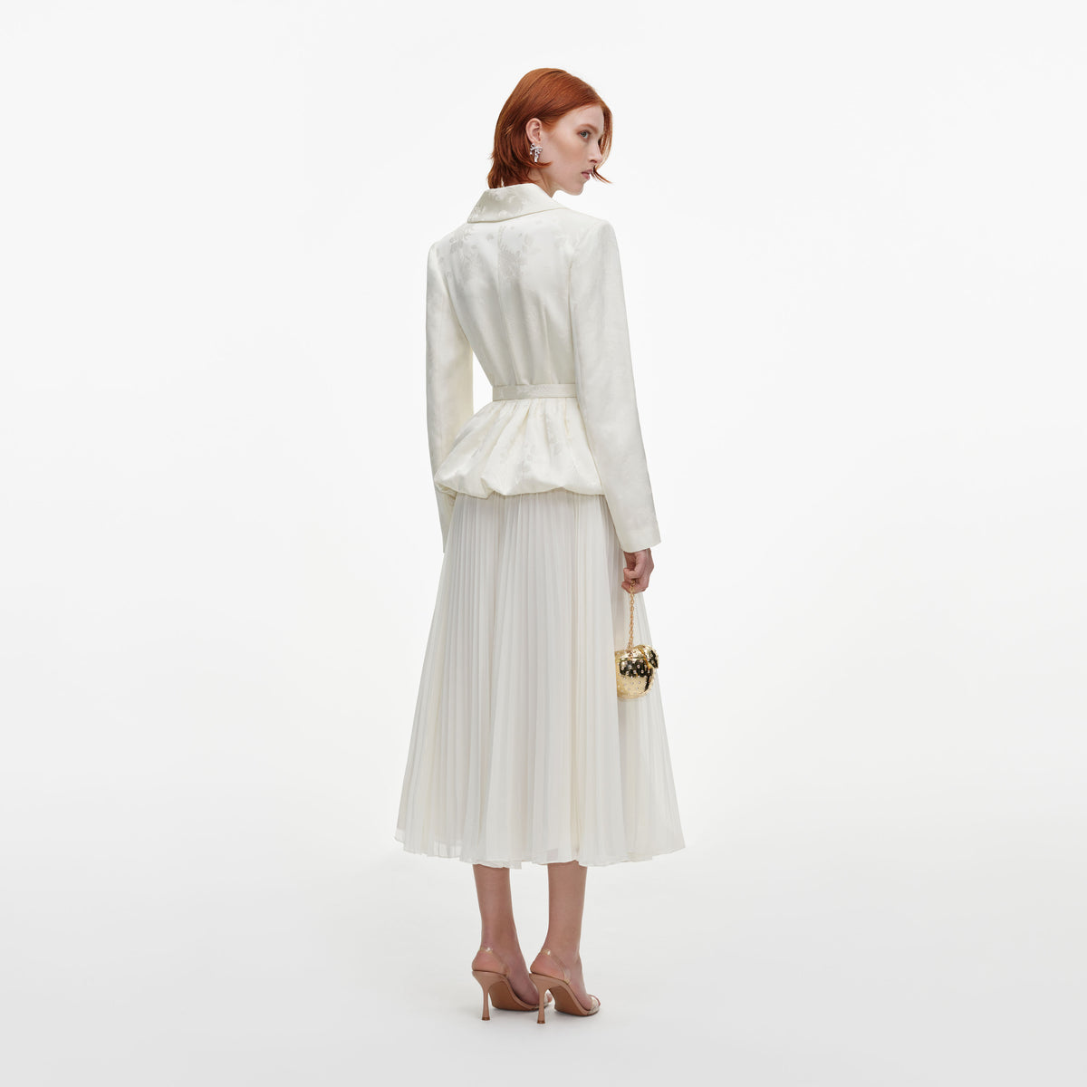 Cream Jacquard Tailored Midi Dress