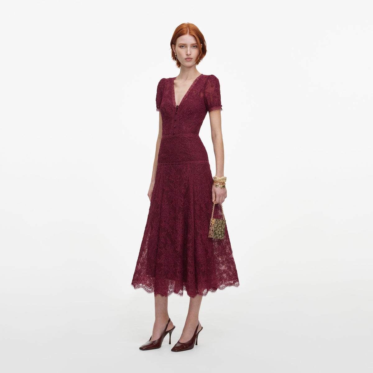 Burgundy Lace Midi Dress