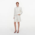 Cream Sequin Boucle Pearl Trim Jacket