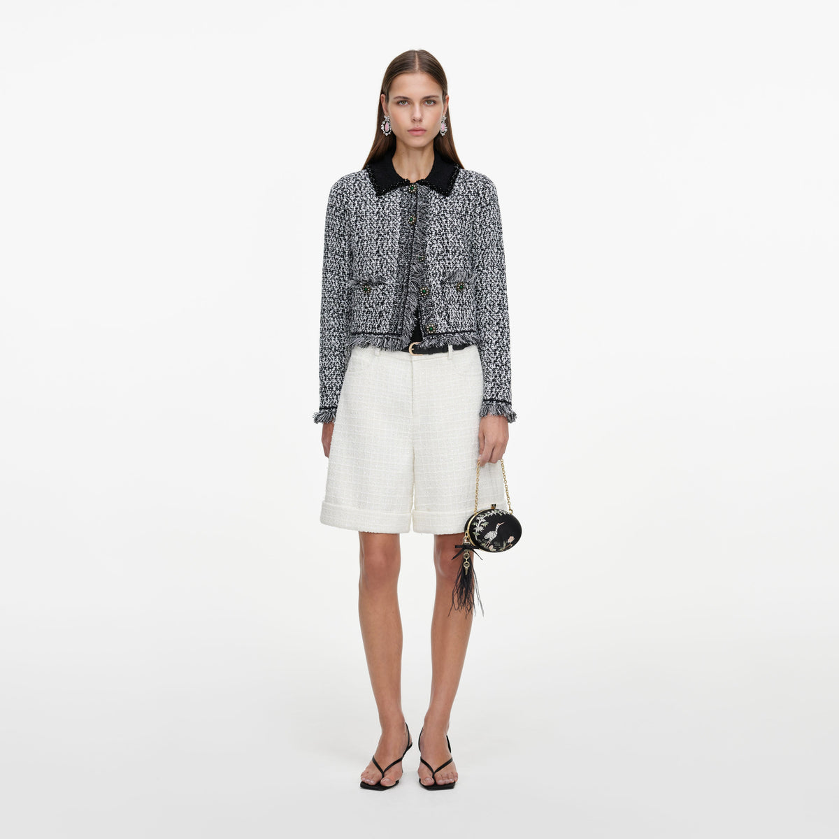 Cream Sequin Boucle Tailored Shorts