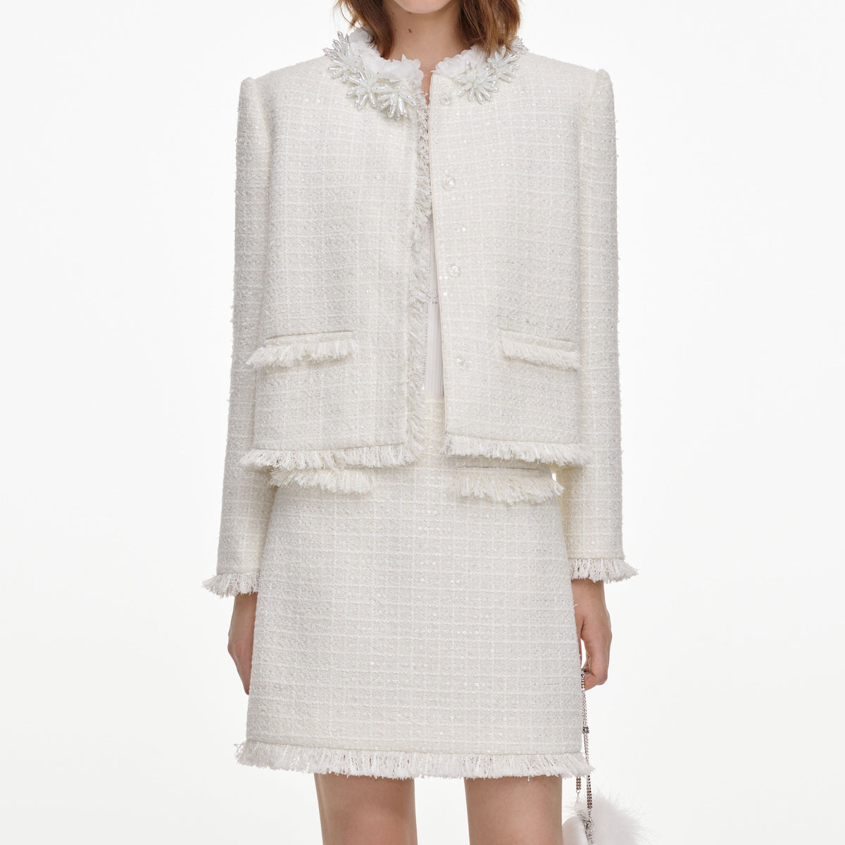 Cream Sequin Boucle Mini Skirt