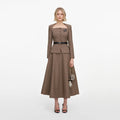 Brown Tailored Twill Midi Dress