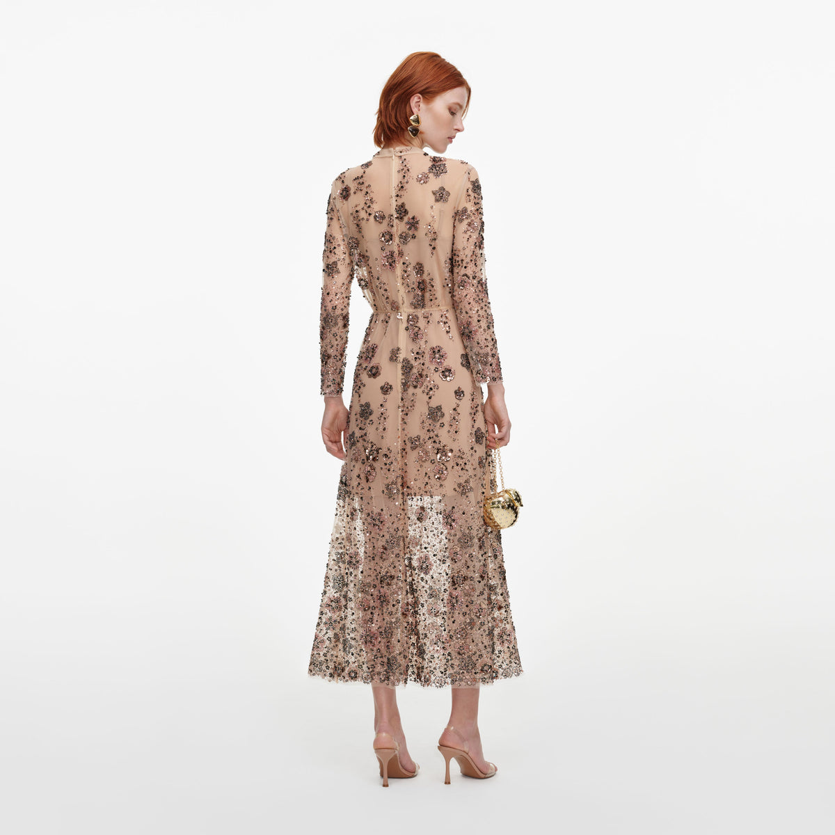 Beige Sequin Embellished Midi Dress