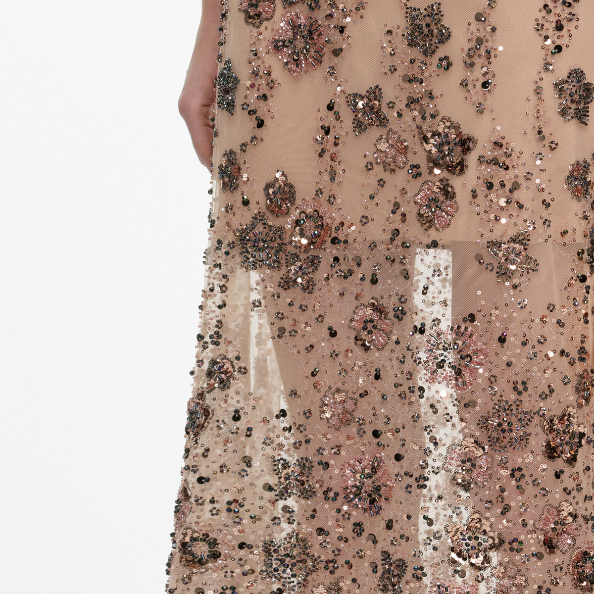 Beige Sequin Embellished Midi Dress