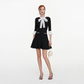 Black Pointelle Lace Knit Mini Dress