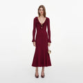 Burgundy Ruffle Knit Midi Dress