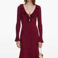 Burgundy Ruffle Knit Midi Dress