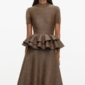 Bronze Peplum Knit Midi Dress