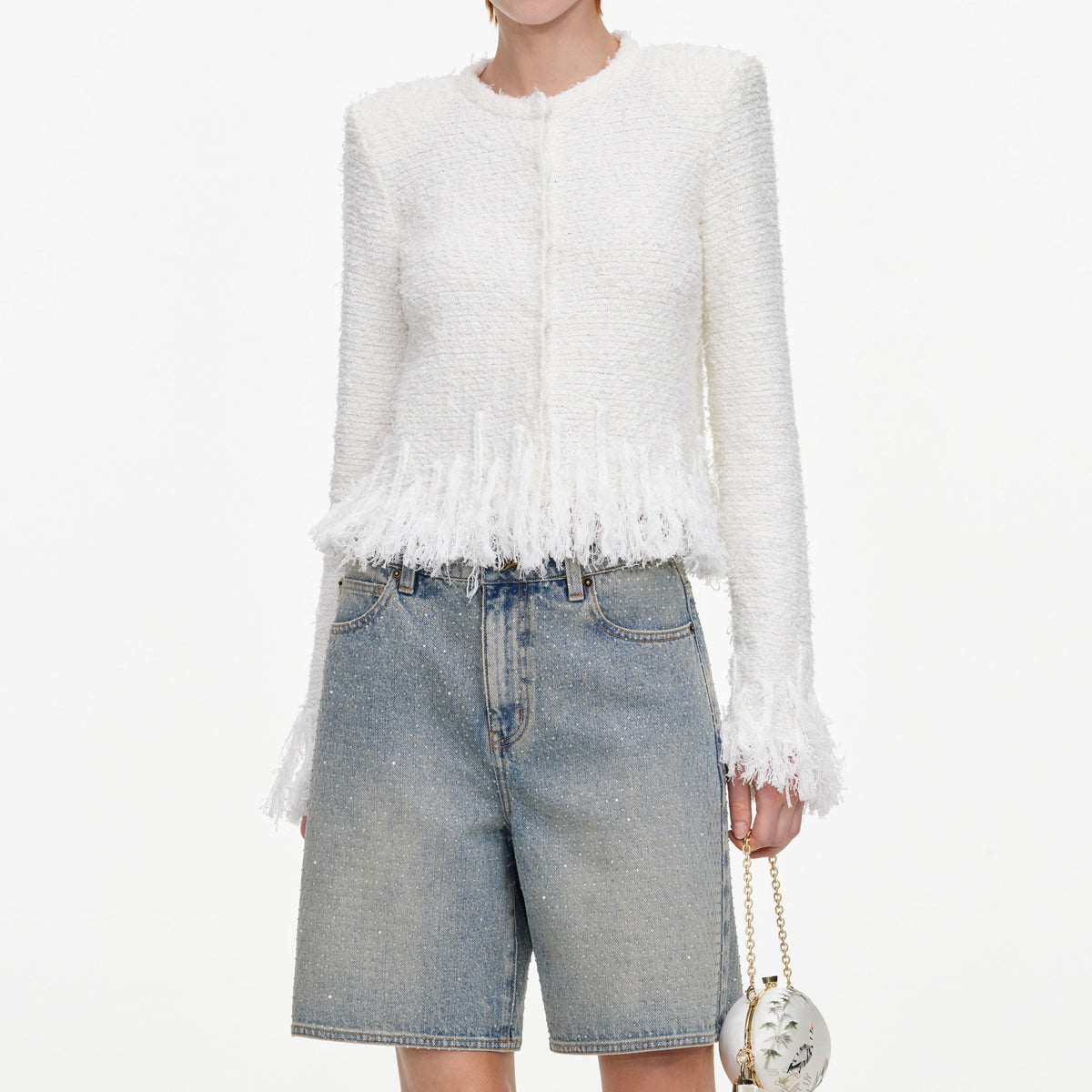 White Fringe Knit Cardigan