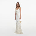 Cream Embellished Floral Maxi Dress