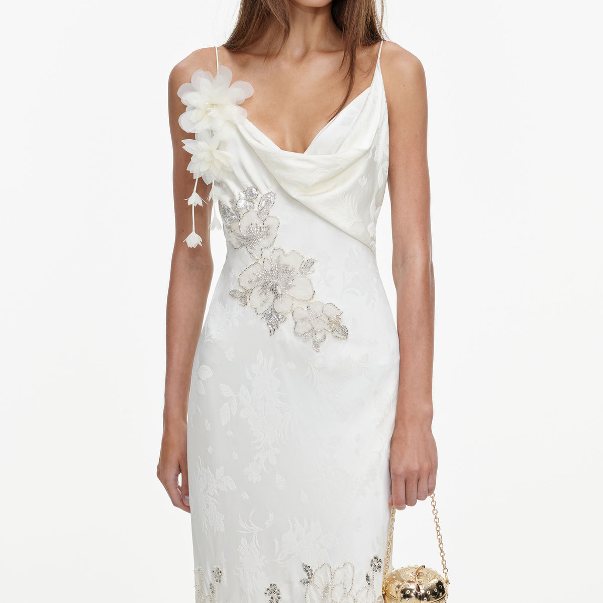 Cream Embellished Floral Maxi Dress