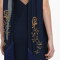 Navy Embellished Georgette Scarf Maxi Dress