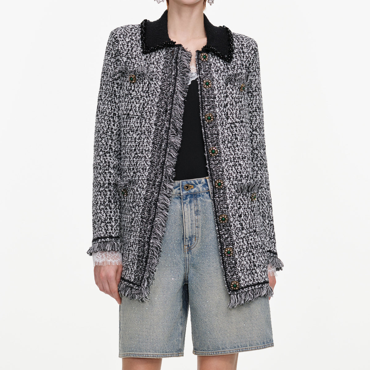 Black And White Textured Knit Cardigan