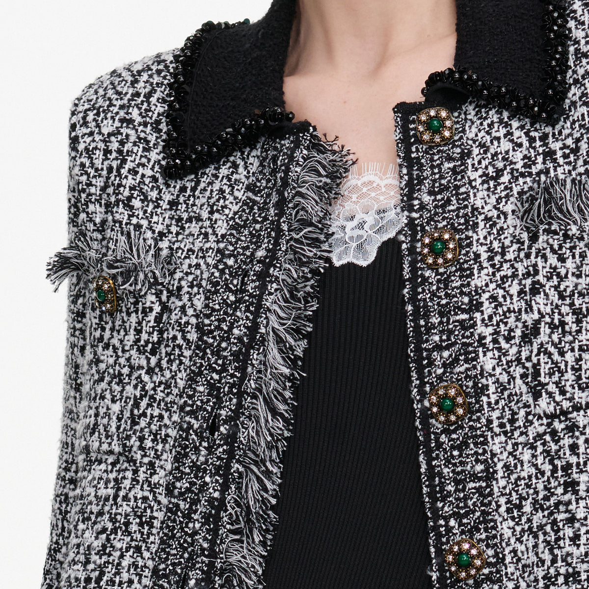 Black And White Textured Knit Jacket