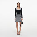 Black And White Textured Knit Mini Skirt