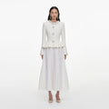 White Textured Knit Chiffon Midi Dress