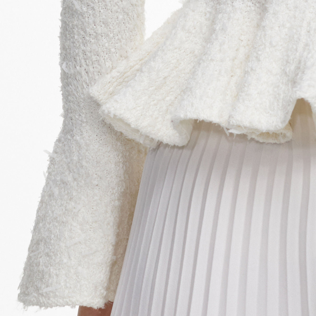 White Textured Knit Chiffon Midi Dress