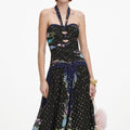 Navy Metallic Chiffon Midi Dress