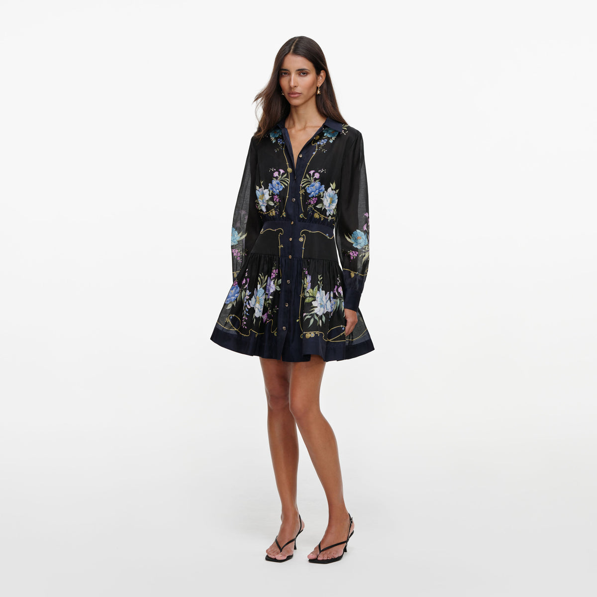 Navy Floral Organza Mini Dress