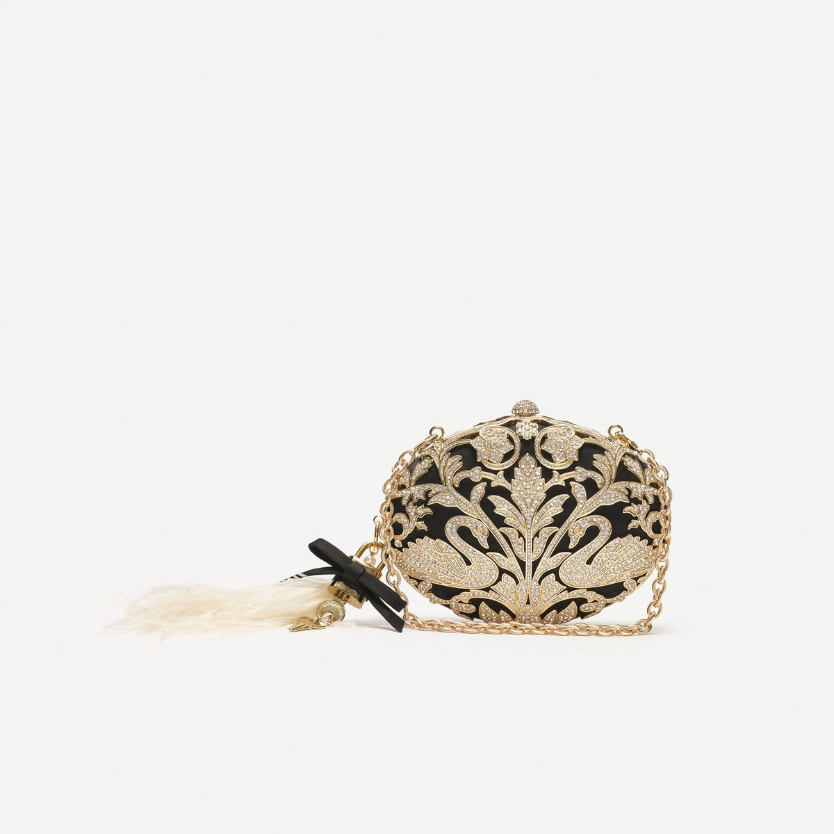 Black Crystal Oval Clutch Bag