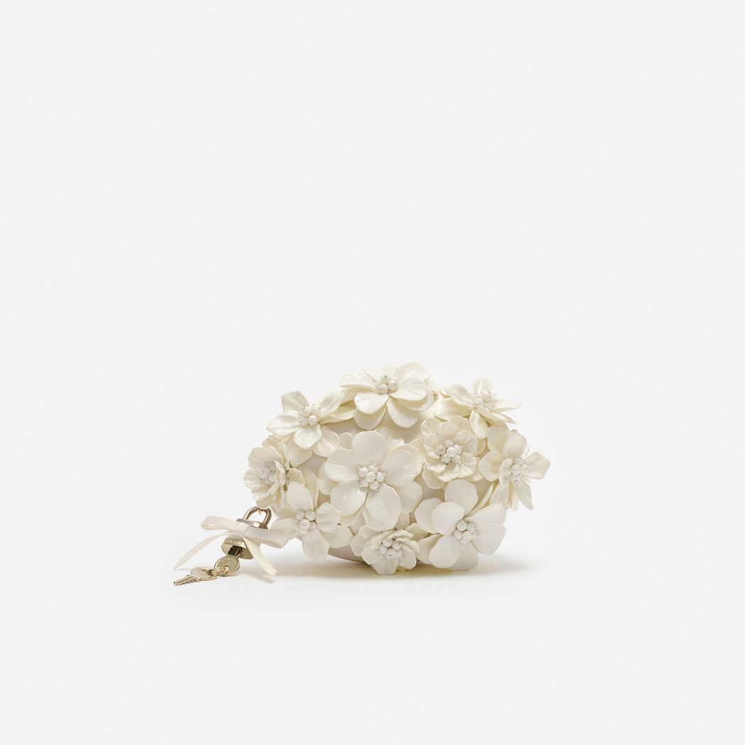 Cream Satin Floral Oval Clutch Bag