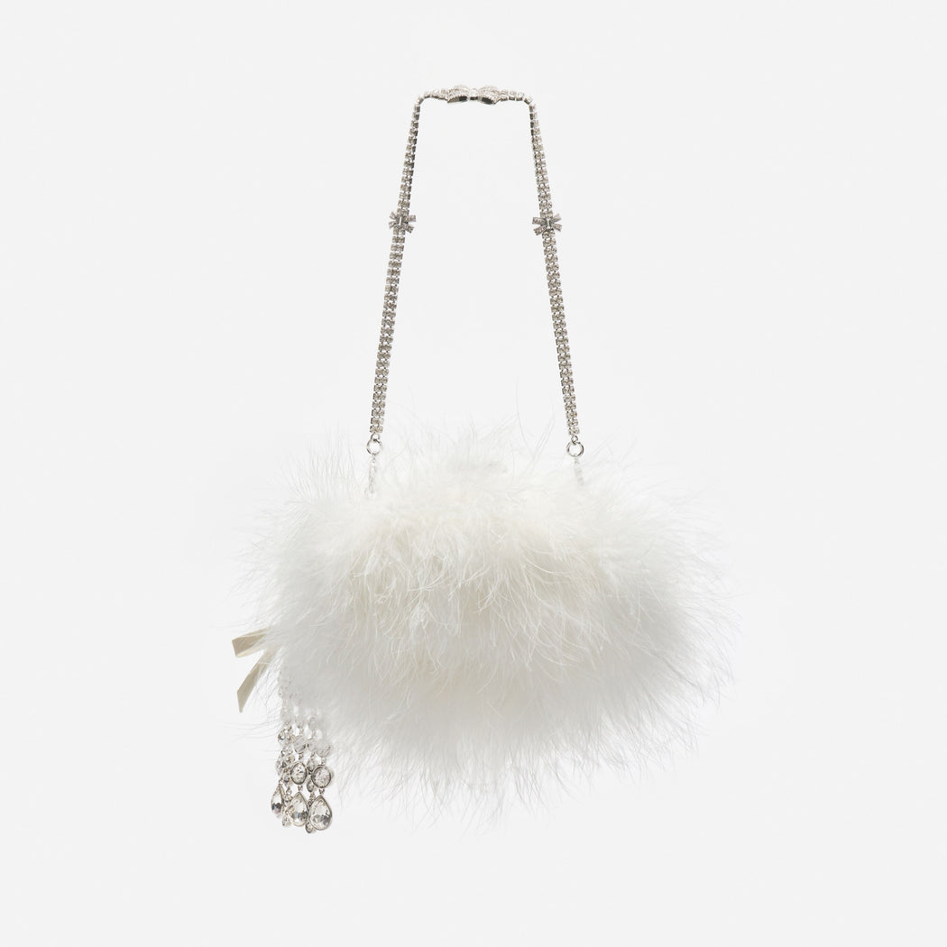 Cream Feather Clutch Bag