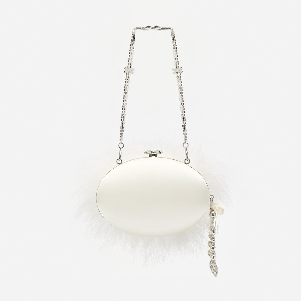 Cream Feather Clutch Bag