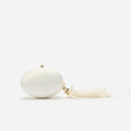Cream Satin Embroidered Oval Clutch Bag