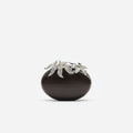 Brown Leather Crystal Flower Oval Clutch Bag