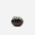 Brown Leather Crystal Flower Oval Clutch Bag