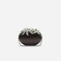 Brown Leather Crystal Flower Oval Clutch Bag