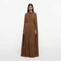 Brown Georgette Cape Maxi Dress