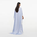 Blue Satin Lace Cape Maxi Dress