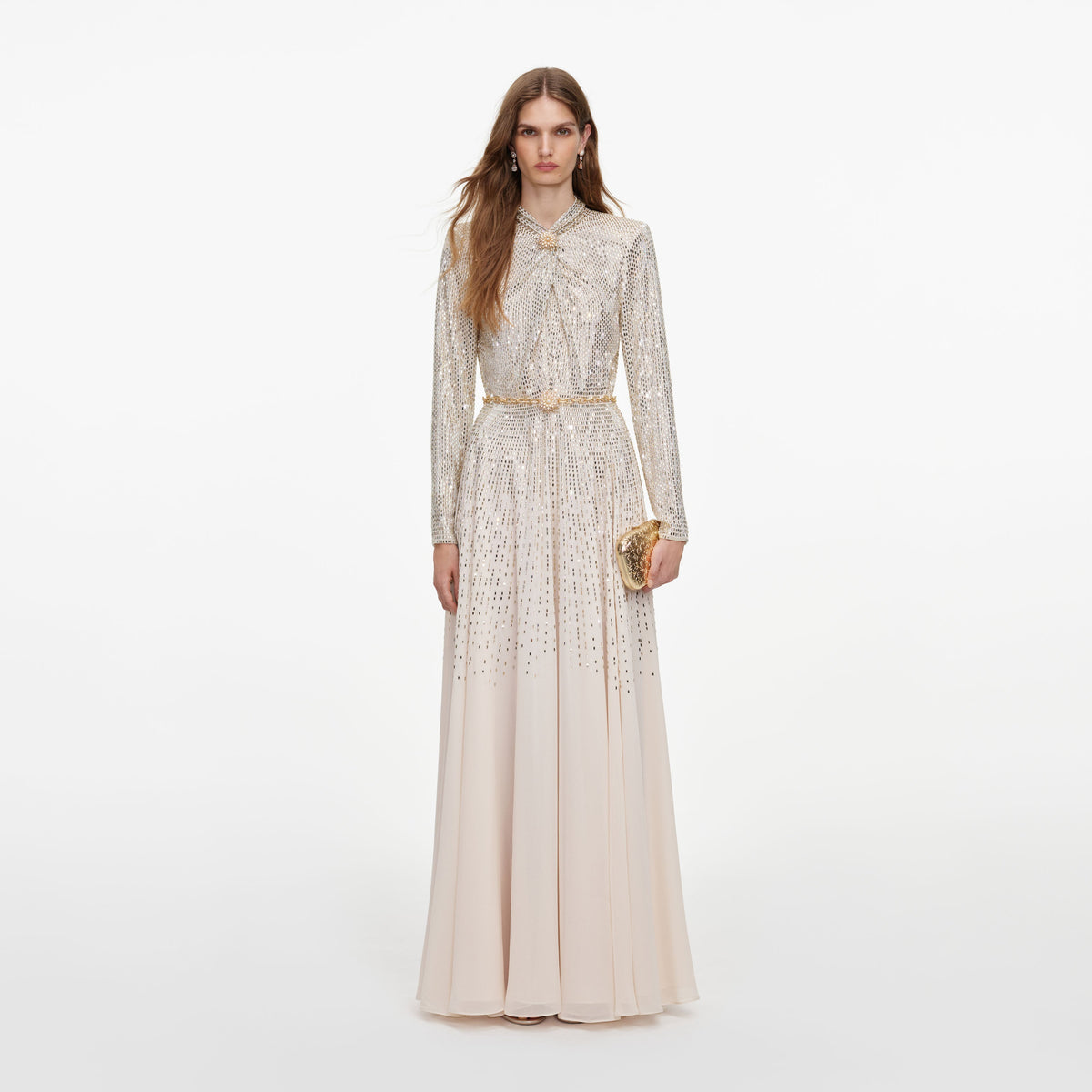 Champagne Ombre Rhinestone Maxi Dress