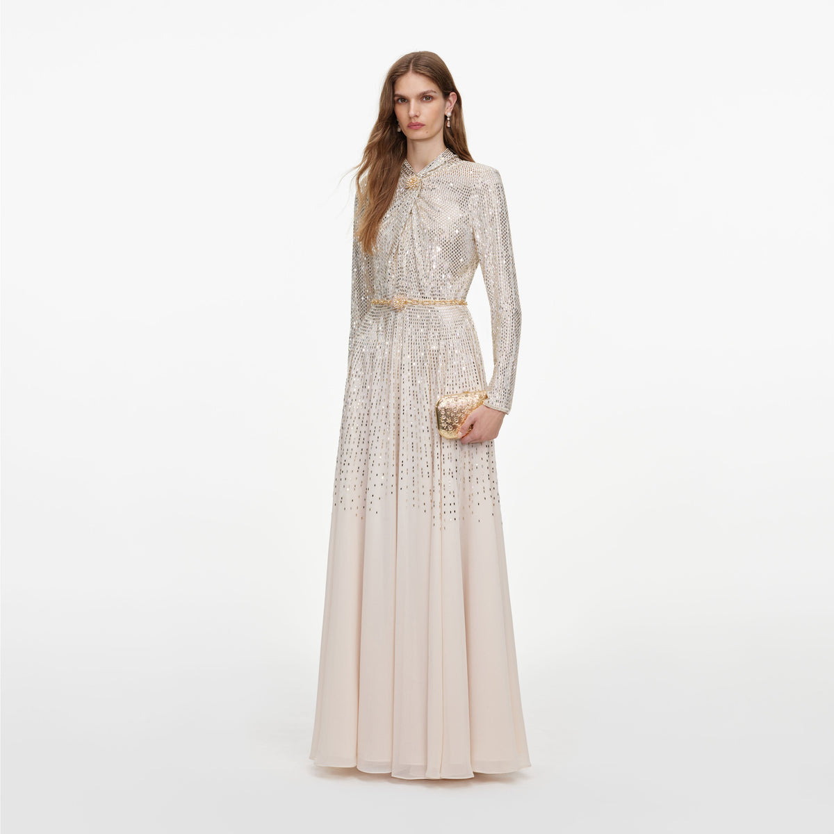 Champagne Ombre Rhinestone Maxi Dress