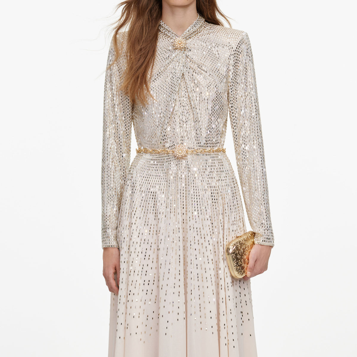 Champagne Ombre Rhinestone Maxi Dress