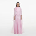 Pink Satin Jersey Cape Maxi Dress