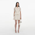 Cream Pointelle Knit Wrap Peplum Dress