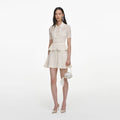 Cream Pointelle Knit Wrap Peplum Dress