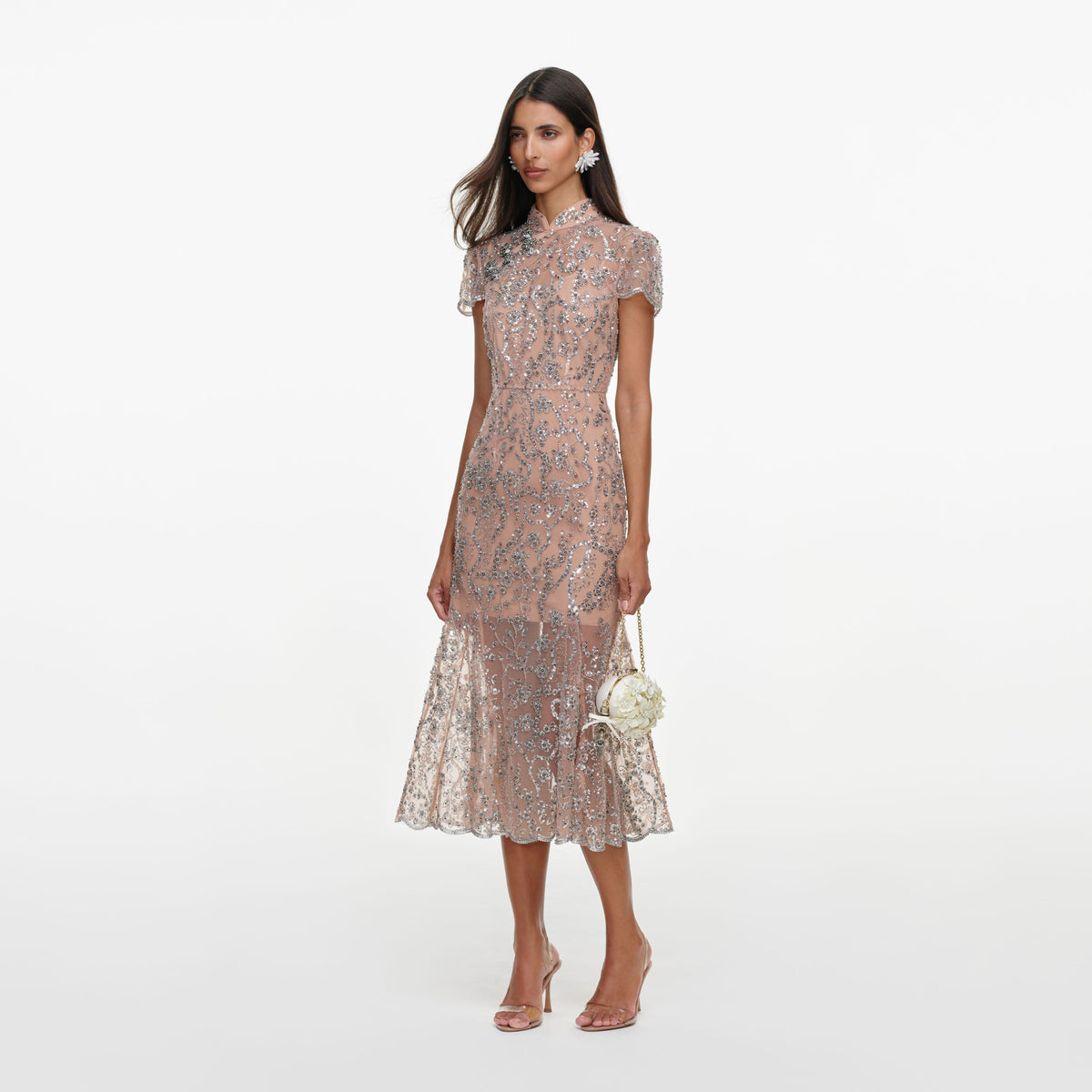 Silver Sequin Embellished Midi Dress