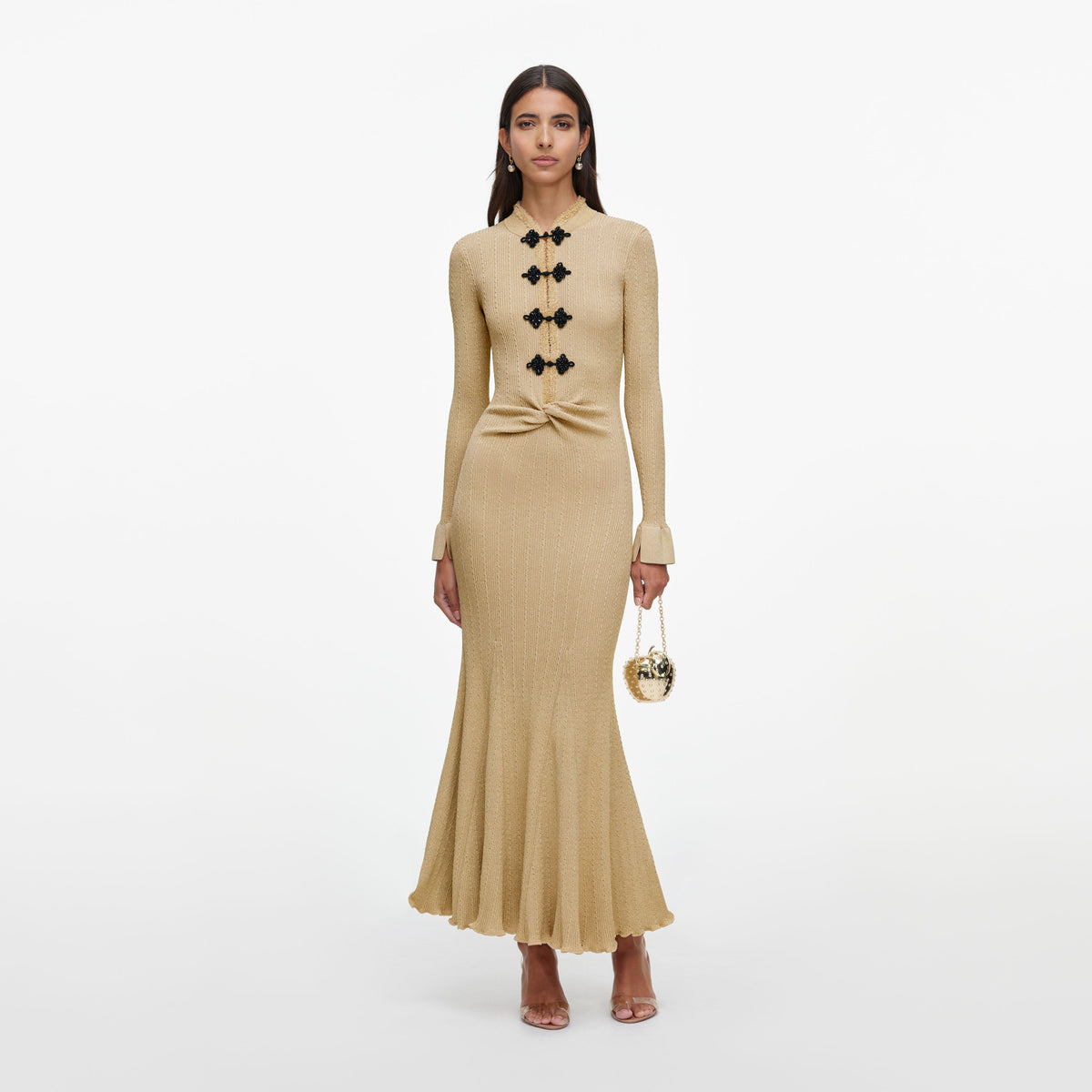 Gold Metallic Knit Midi Dress