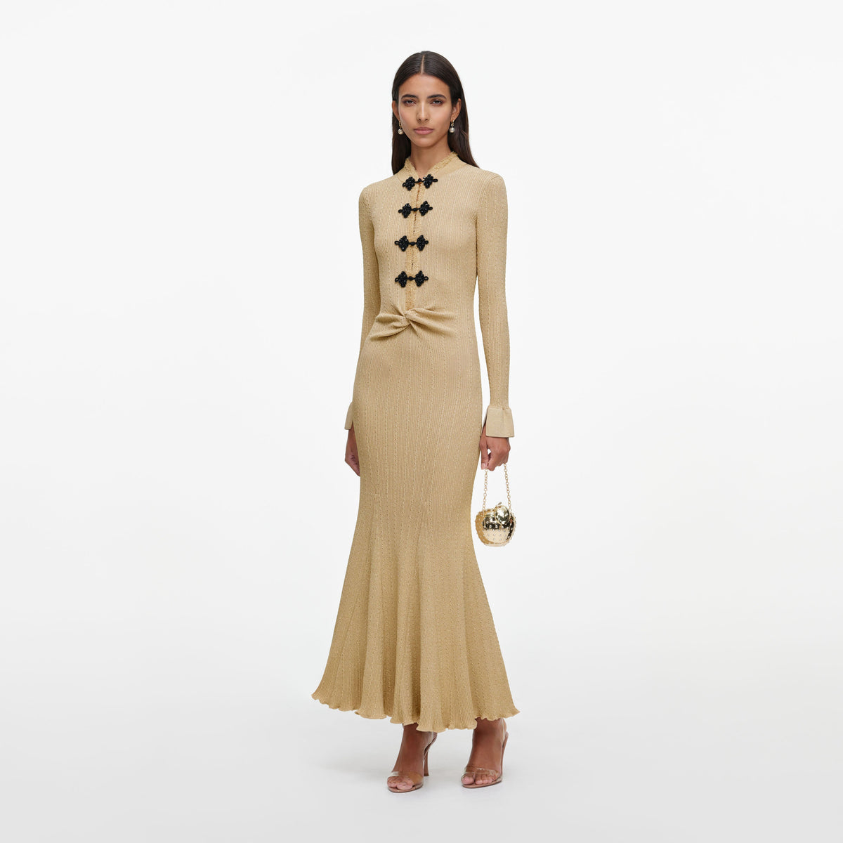 Gold Metallic Knit Midi Dress