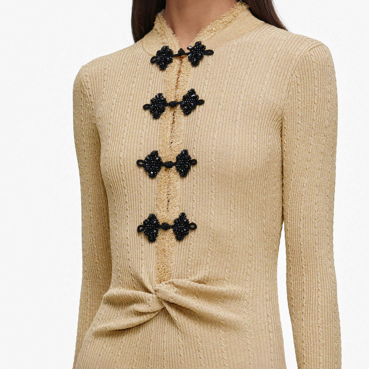 Gold Metallic Knit Midi Dress